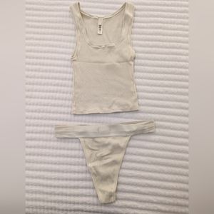 SKIMS Cotton Rub Tank + Thong in Bone